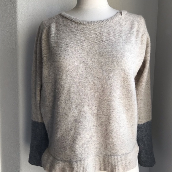 Knit by Note Chic Korean Asymmetrical Long Sleeve Sweater Wool Blend Beige Gray - Picture 3 of 16